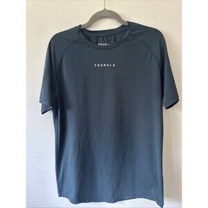 YoungLA Men's Performance Line Short Sleeve Shirt #440, Medium, Blue
